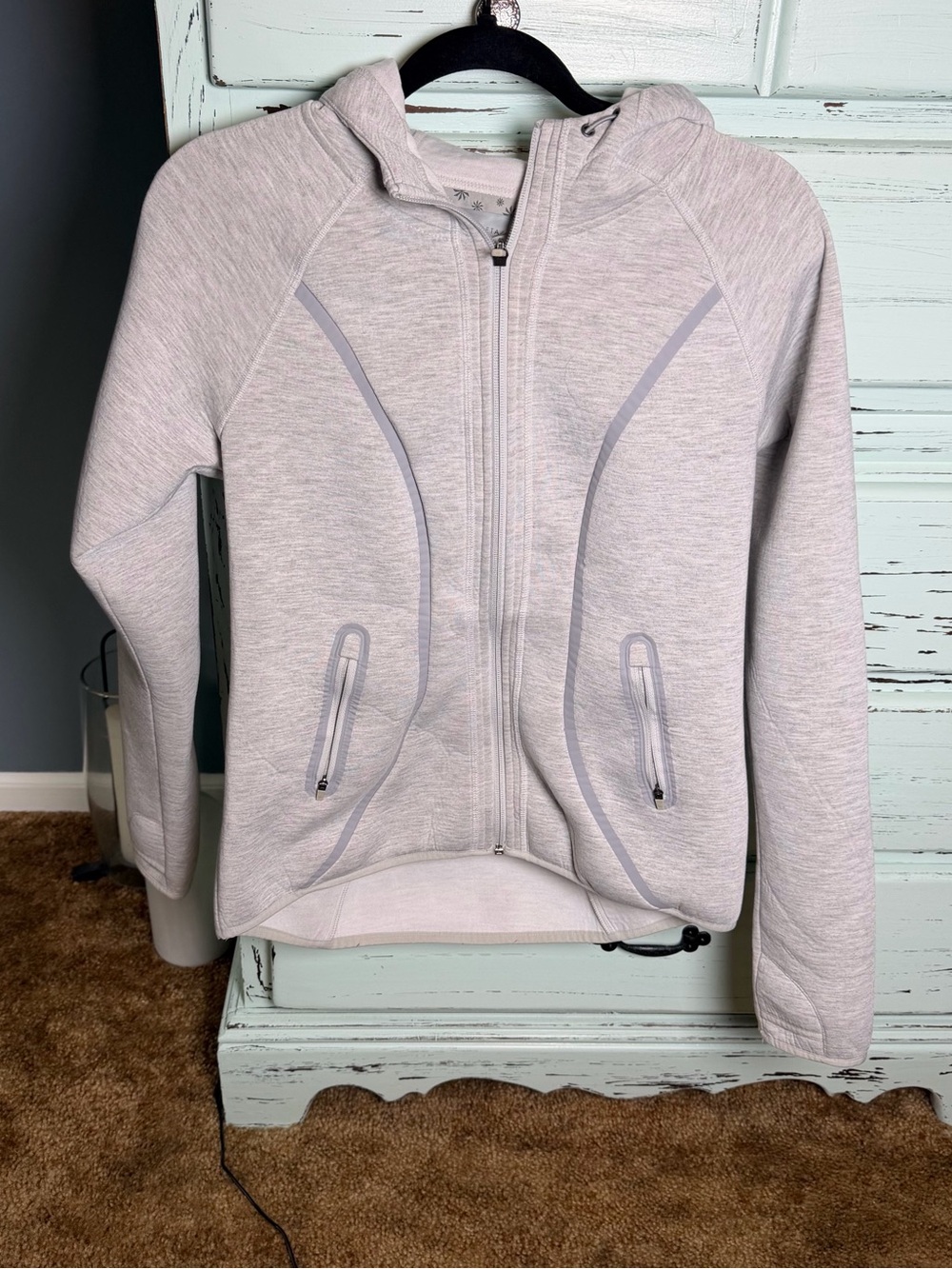 Athleta Heather Light Gray Hooded Fuse Zip Jacket. Size medium.